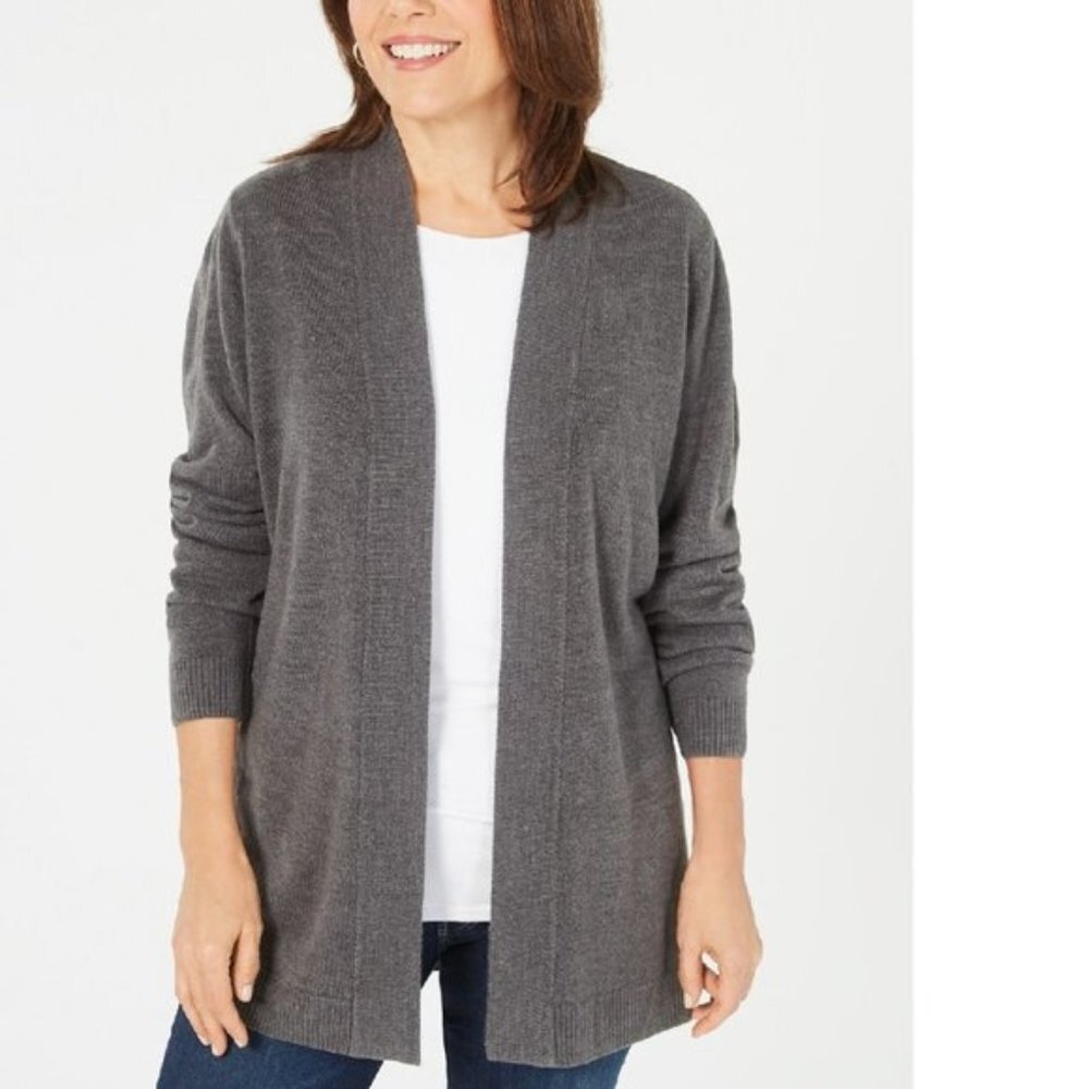 Karen Scott Open-Front Long-Sleeve Cardigan